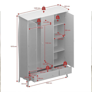 Baroque 3 Door 2 Drawer Wardrobe White