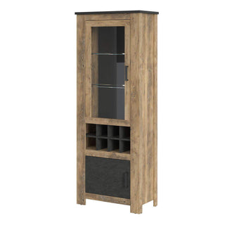 Rapallo 2 Door Display Cabinet with Wine Rack in Chestnut and Matera Grey