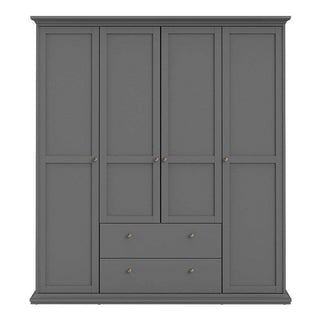 Paris Wardrobe with 4 Doors and 2 Drawers in Matt Grey 181