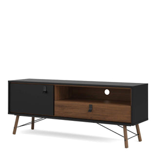 Ry TV-unit 1 Door + 1 Drawer in Matt Black Walnut