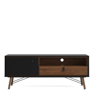 Ry TV-unit 1 Door + 1 Drawer in Matt Black Walnut