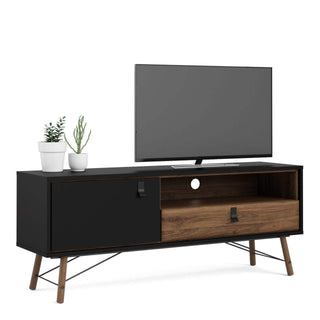 Ry TV-unit 1 Door + 1 Drawer in Matt Black Walnut