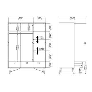 Ry Wardrobe 3 Doors + 3 Drawers in Matt White