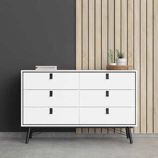 Ry Wide Double Chest of 6 Drawers in Matt White