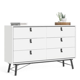 Ry Wide Double Chest of 6 Drawers in Matt White