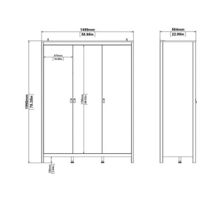 Barcelona Wardrobe with 3 Doors in White