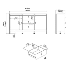 Barcelona Sideboard 2 Doors + 3 Drawers in White