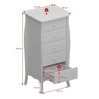 Baroque Chest of 5 Drawers Grey