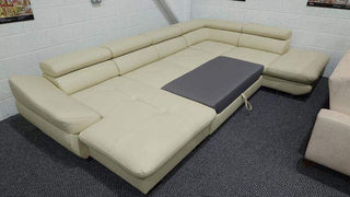 Ex-Display Fabio U Corner Sofa Bed in Natural Leather Ivory