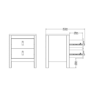 Barcelona Bedside Table 2 drawers in Matt Black