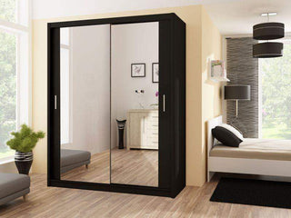 Paris 150 Black Wardrobe with Mirror Fast Delivery