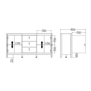 Madrid Sideboard 2 Doors + 3 Drawers in Matt Black