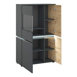 Luci 4 Door Low Display Cabinet in Platinum and Oak