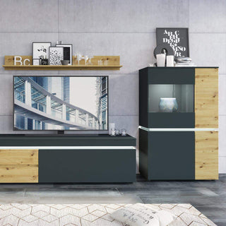 Luci 4 Door Low Display Cabinet in Platinum and Oak